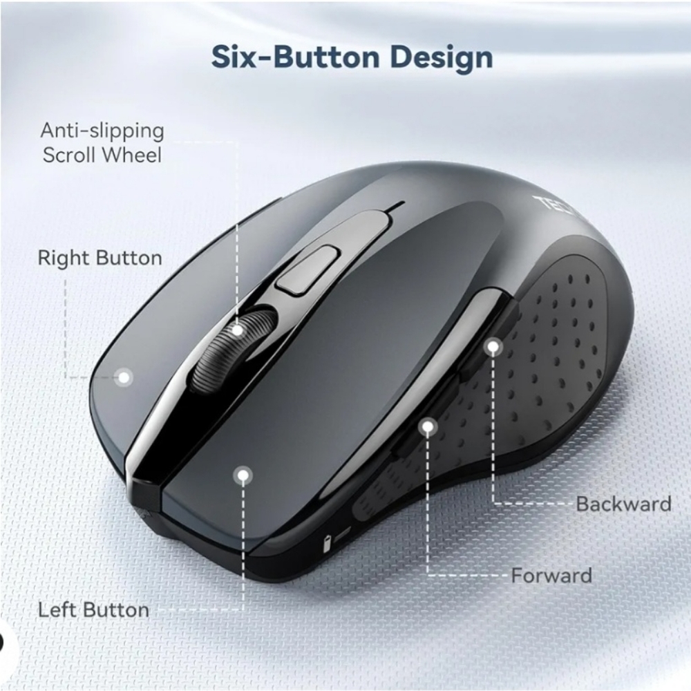 Tecknet Cordless Bluetooth Wireless Optical Grey Computer Mouse Model BM307
